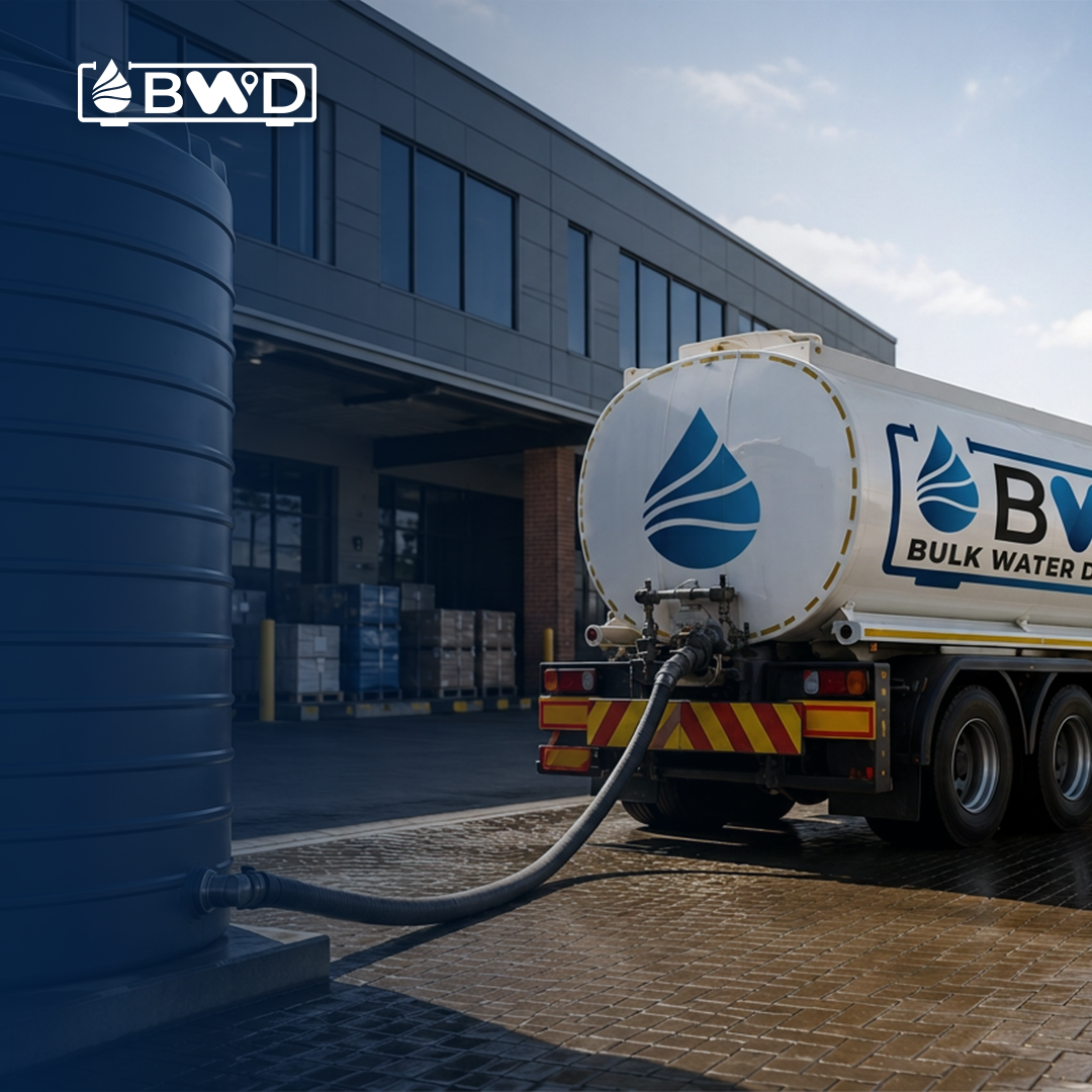 Bulk Water Delivery tanker supplying water to a commercial business facility during a water outage in Gauteng